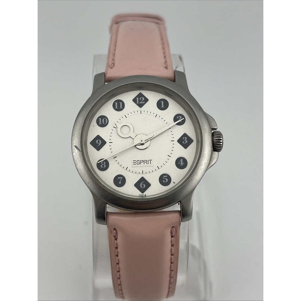 Vintage Espirit Watch Women 35mm Silver Case Pink‎ Leather Band- New Battery